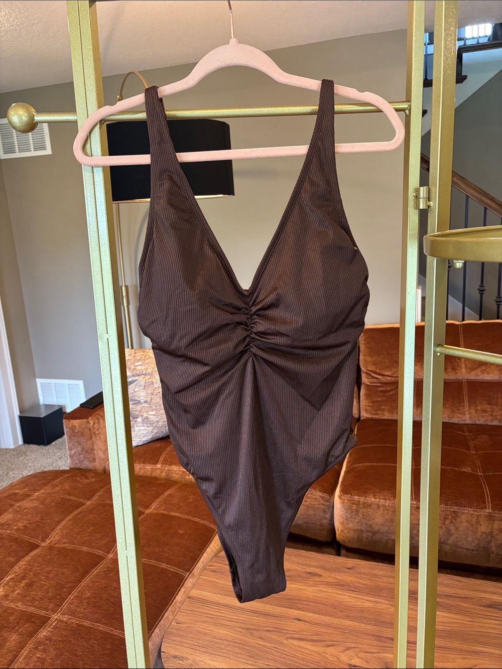 Brown Ruched One-Piece Swimsuit